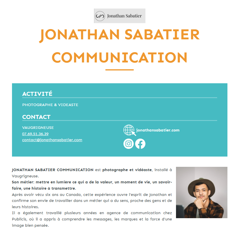 [📢 #Portraitsdentreprises ] JONATHAN SABATIER COMMUNICATION

Nous avons le plaisir de vous présenter « Le Portrait d’Entreprise » : JONATHAN SABATIER COMMUNICATION | PHOTOGRAPHE &amp; VIDEASTE

👉 Consultez le portrait : cc-paysdelimours.fr/portraits-entr…