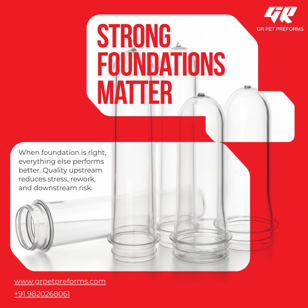 GPreforms's tweet photo. Every successful package starts with a strong foundation. GR preforms provide that foundation, ensuring your production lines run smoothly and your products meet the highest quality standards.

#StrongFoundations #UpstreamEngineering #PETPreforms #QualityPackaging https://t.co/pecAact2wn