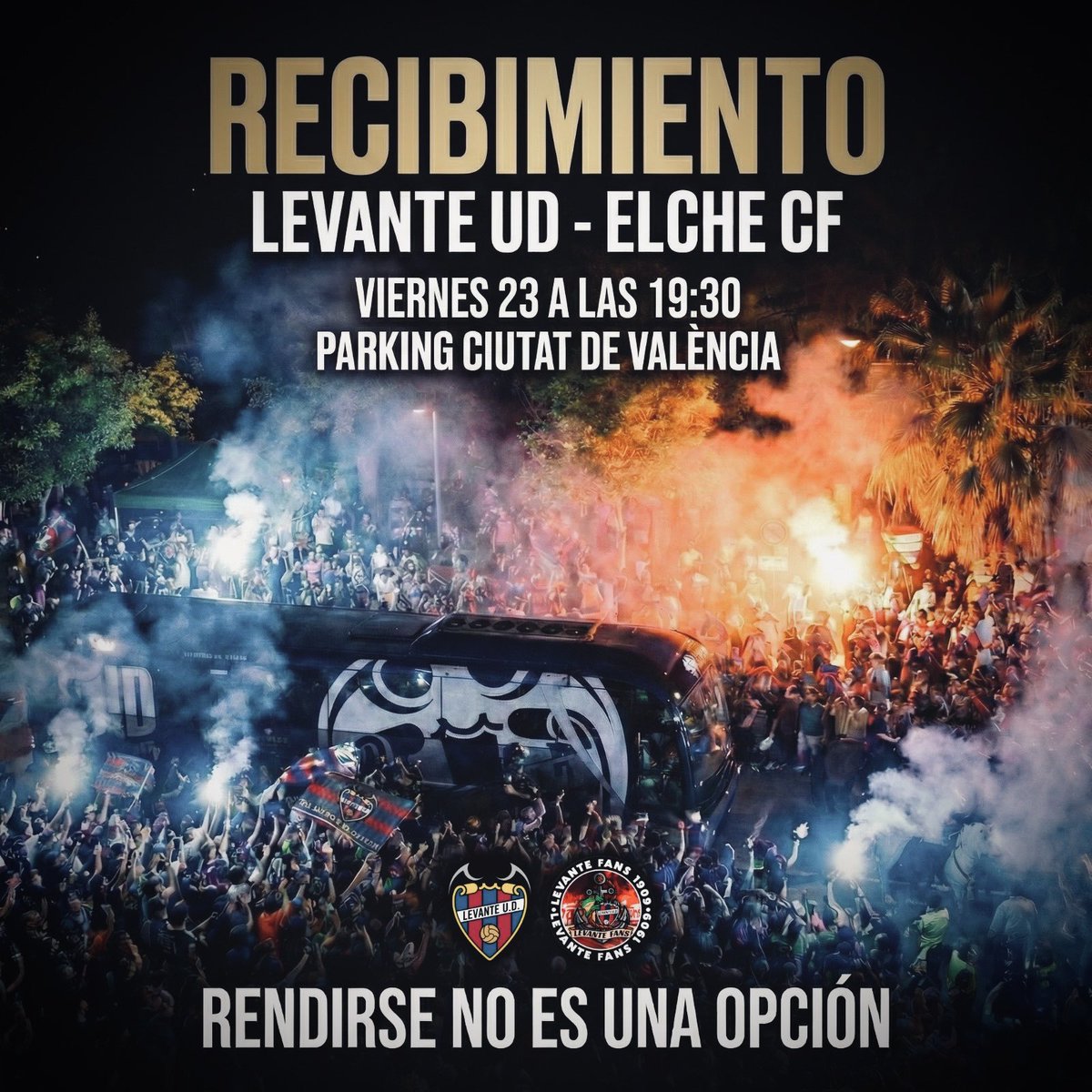 🐸 RENDIRSE NO ES UNA OPCIÓN

🔥 RECIBIMIENTO AL EQUIPO 

📅 Viernes 23 

🕢 19:30h 

📍 Parking Ciutat de València