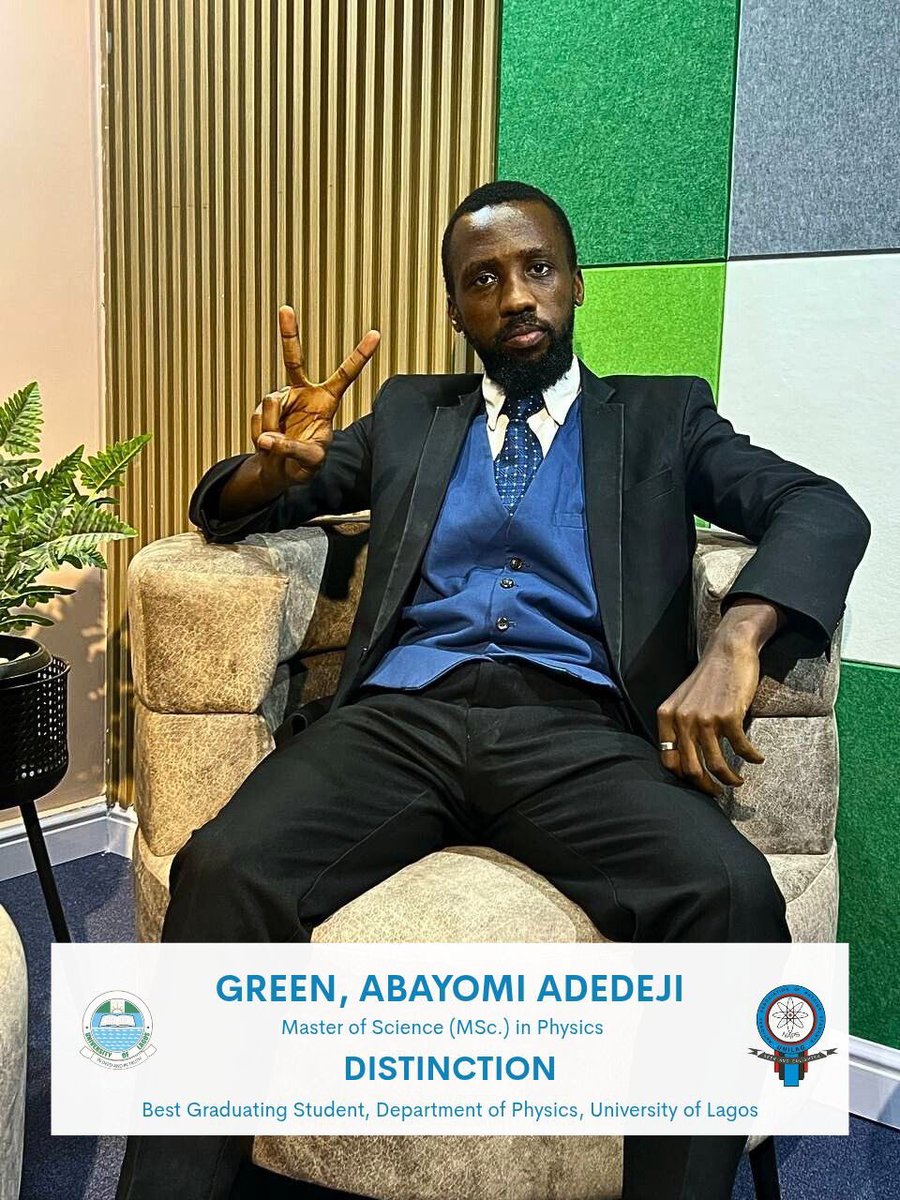 green_abayomi's tweet image. Master of Science (MSc) in Physics, Unilag

BGS again!
8A’s, 2B’s
4.77/5.0

This degree reaffirms that I am way better than where I am right now, and I must not settle. 

Thank you, Lord, for the present and the future.

#convocation #UNILAG2025Convocation #BGS #MSc #Distinction