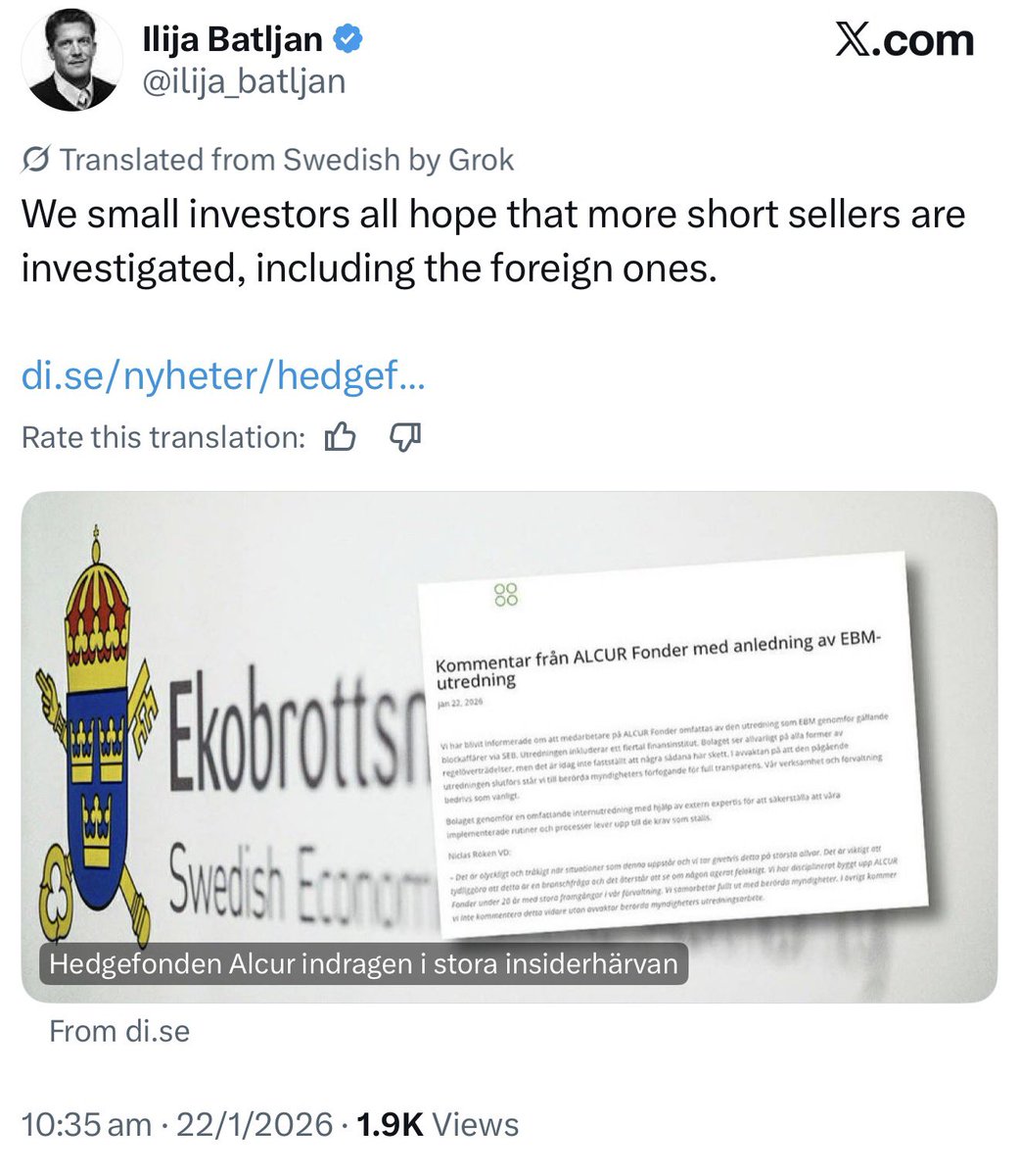 The Swedish Swindler wants short sellers investigated for calling him out as a fraud, while he actively defaults on his own loans.  $SBB