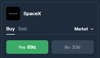 arbdeskio's tweet photo. Prediction markets arbitrage opportunity 🚨

Market: SpaceX IPO before 2027?
⚡ ROI: +16.3%
@Polymarket: Buy YES (69¢)
@Kalshi: Buy NO (17¢)

Profit regardless of Elon's plans. https://t.co/6EbHMdw080