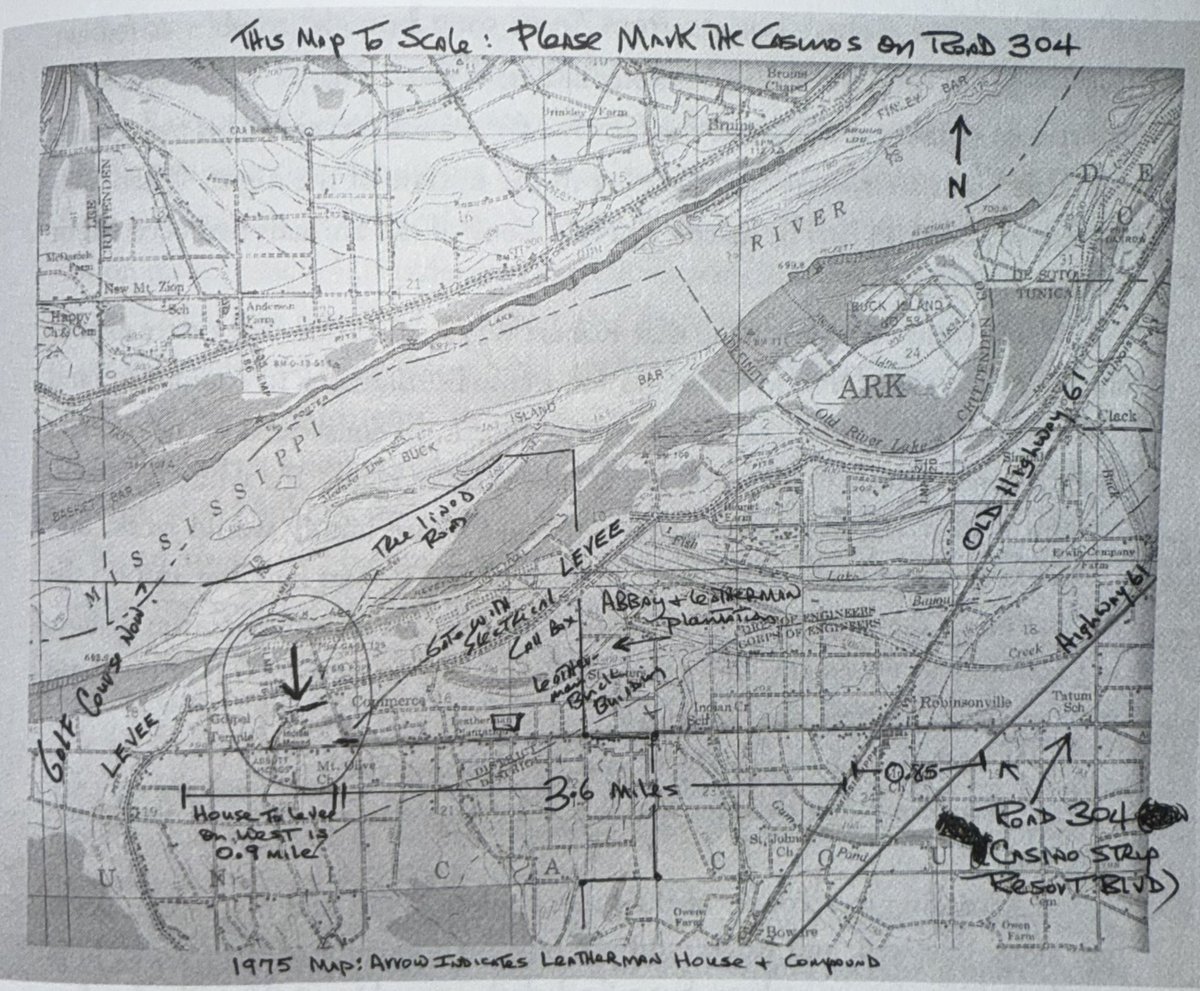 RobertJohnsonL's tweet photo. The map around Leatherman Plantation…the place where Mack McCormick’s odyssey came to an end…After all the fumbling and the dead ends, he had found people who had known #RobertJohnson. They knew him by another name as Robert Spencer, but they knew him as a neighbor and friend, had watched him grow up and drift away. They shared not isolated recollections, but a whole interlocking pile of them. Whatever "midnight streets" Johnson had traveled, the dusty road that runs due west from Robinsonville straight to the levee was the one where he was a familiar face, a man known easily, if not deeply, with the familiarity of long association. Ironically, his painstakingly marked-up map had not helped him in the ways expected. The marks he made around Robinsonville and its outskirts were several in number, but they were part of a chain, largely tracing back to one source. By comparison with other towns he had pinpointed, Robinsonville had only seldom been mentioned by independent sources, whereas places such as Helena, Arkansas, were mentioned and seconded by as many as ten different people I'd interviewed separately. Robert Johnson himself hadn't helped any as he left no songs mentioning Tunica Country, Commerce or Hazlehurst…