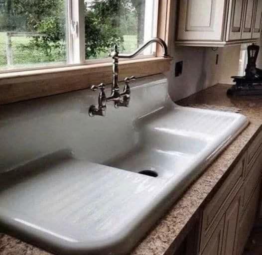 "This was my Grandmas sink that she had in her kitchen for as long as I can remember. I would help her do dishes and we would have the best talks. Anyway when she past my Aunt got the house and didn’t want the sink when she remodeled. So of course I grabbed it up and it is now in