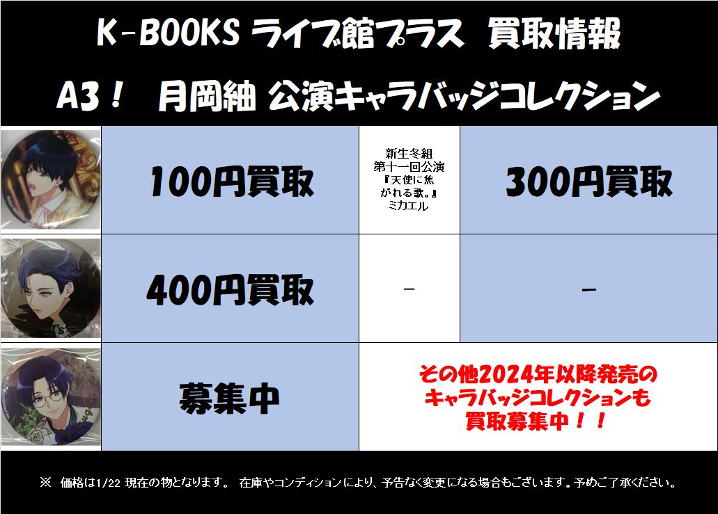 買取情報】 「A3!」 ❄️月岡紬❄️ 公演キャラバッジコレクション
