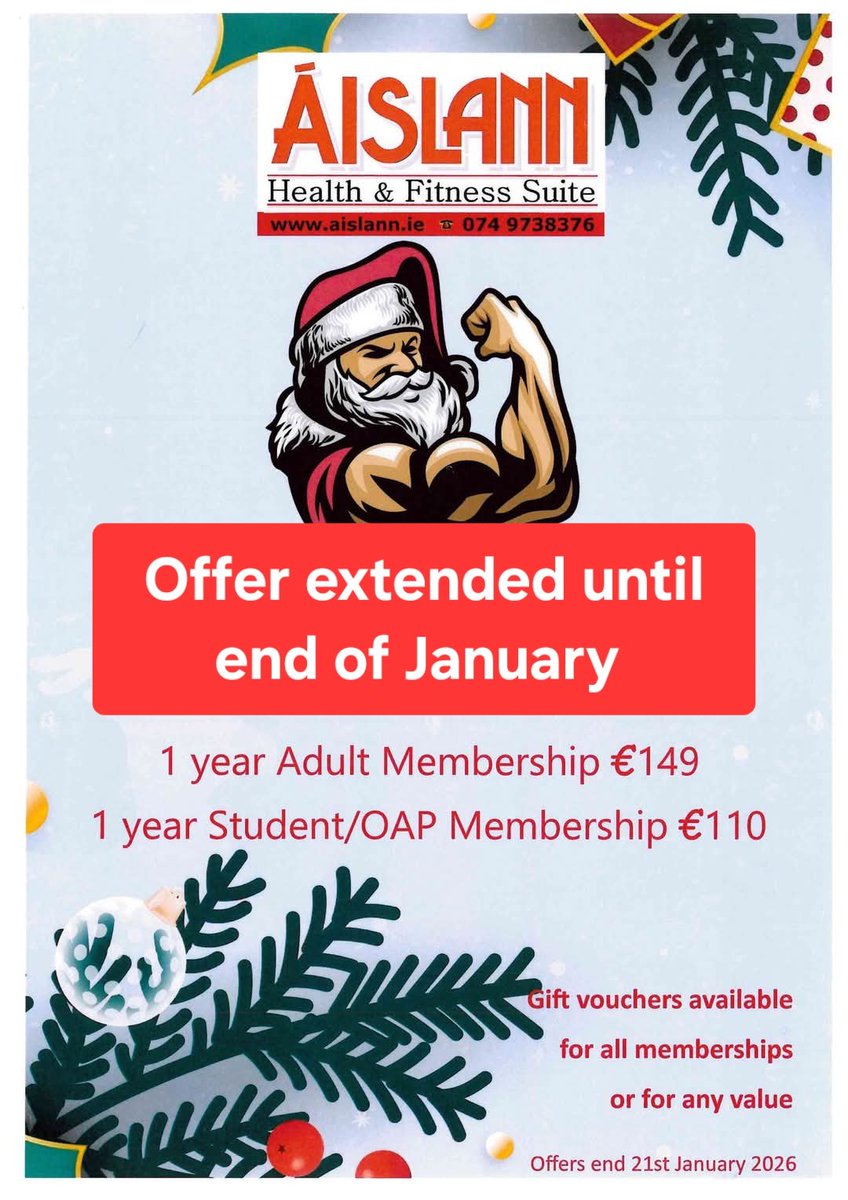 Great offer for Áislann Fitness Suite Membership extended until end of January 2026!
