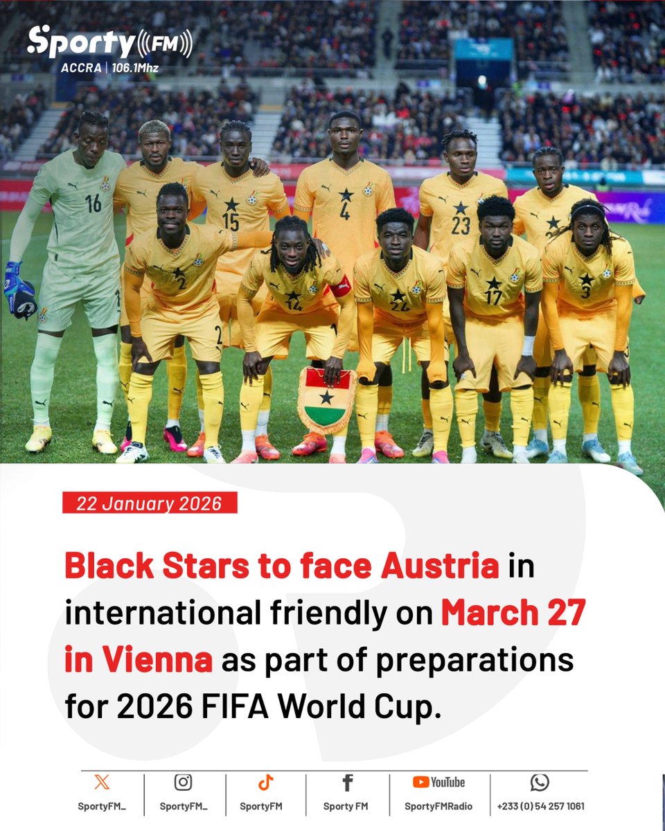 SportyFM_'s tweet image. The Black Stars 🇬🇭 will now face Germany 🇩🇪 and Austria 🇦🇹 in two high-profile international friendlies in March. 

#SportyFM