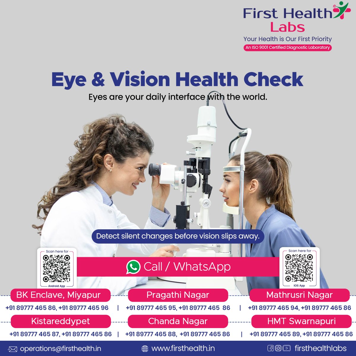 firsthealthlabs's tweet image. 👁️ Your eyes deserve care too!
Silent vision problems can be caught early with regular eye checkups.
Get screened at First Health Labs today.

📞 +91 89777 46586
🌐 firsthealth.in

#FirstHealthLabs #EyeScreening #EyeCheckup #HealthyEyes