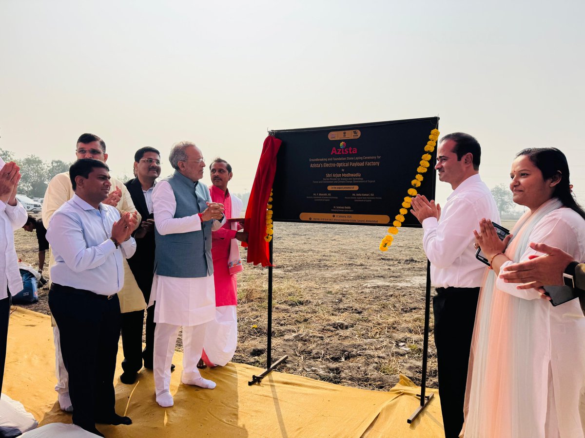 arjunmodhwadia's tweet photo. A New Beginning for Space Technology in Gujarat 🚀

Today, the groundbreaking ceremony of Azista Space Company’s Electro-Optical Payload Factory was held at Khoraj near Ahmedabad. This facility will become India’s first private-sector satellite manufacturing plant, for which the company has signed MoUs worth over ₹500 crore with the Government of Gujarat.

Gujarat has made significant contributions to the field of space research over the years. Through this plant, the state is now poised to establish a distinct identity not only in space research but also in space manufacturing.

This facility will not be limited to producing satellite spare parts alone; it will undertake end-to-end operations including satellite design, engineering, assembly, and testing.

Under the guidance of Hon’ble Prime Minister Shri @narendramodi ji and the leadership of Hon’ble Chief Minister Shri @Bhupendrapbjp ji, this step will prove crucial in developing Gujarat as a new hub for high-tech manufacturing. 🚀🇮🇳

#SatelliteManufacturing #SpaceTechnology #MakeInIndia