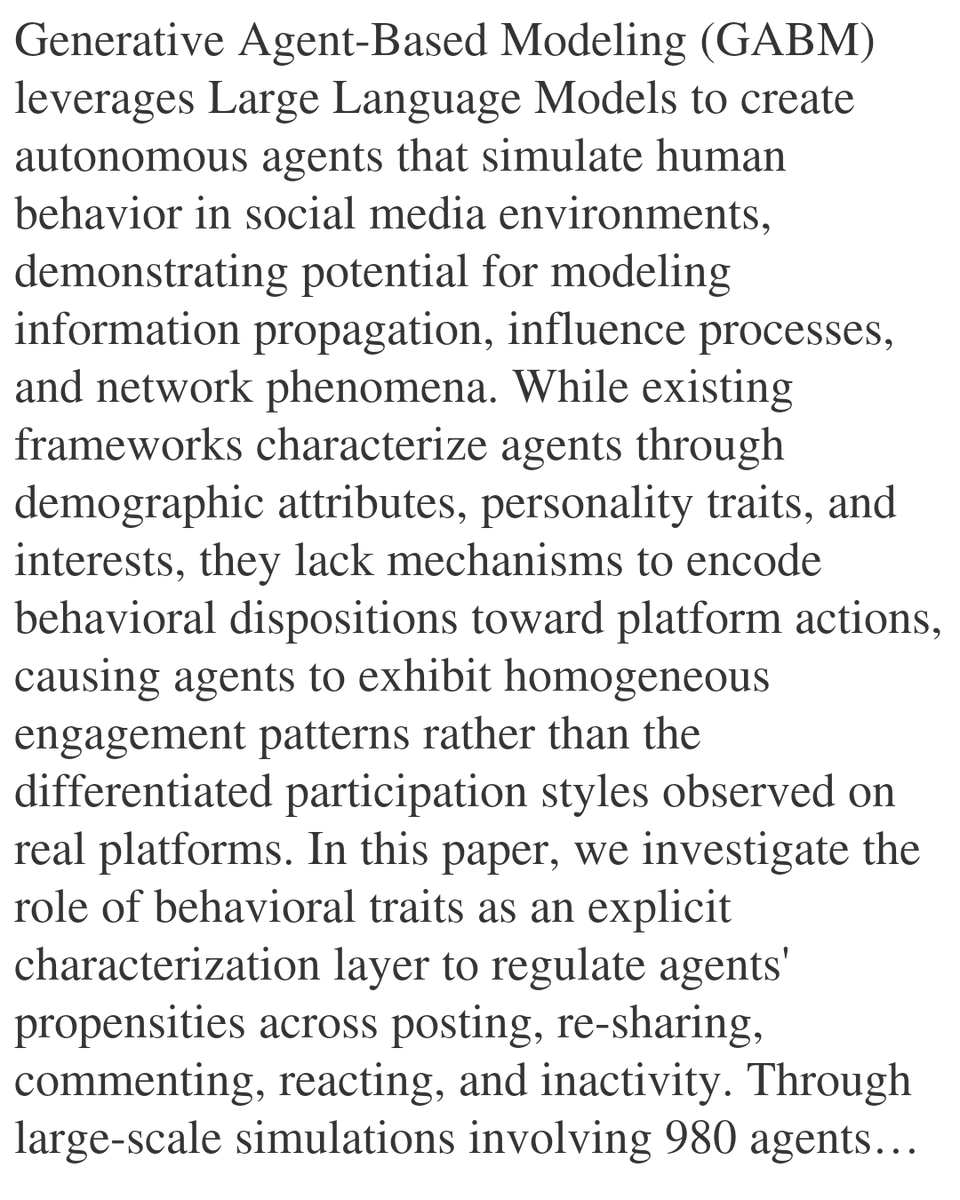 PIN's tweet image. From Who They Are to How They Act: Behavioral Traits in Generative Agent-Based Models of Social Media

Valerio La Gatta, Gian Marco Orlando, Marco Perillo, Ferdinando Tammaro, Vincenzo Moscato
arxiv.org/abs/2601.15114 [𝚌𝚜.𝙼𝙰]