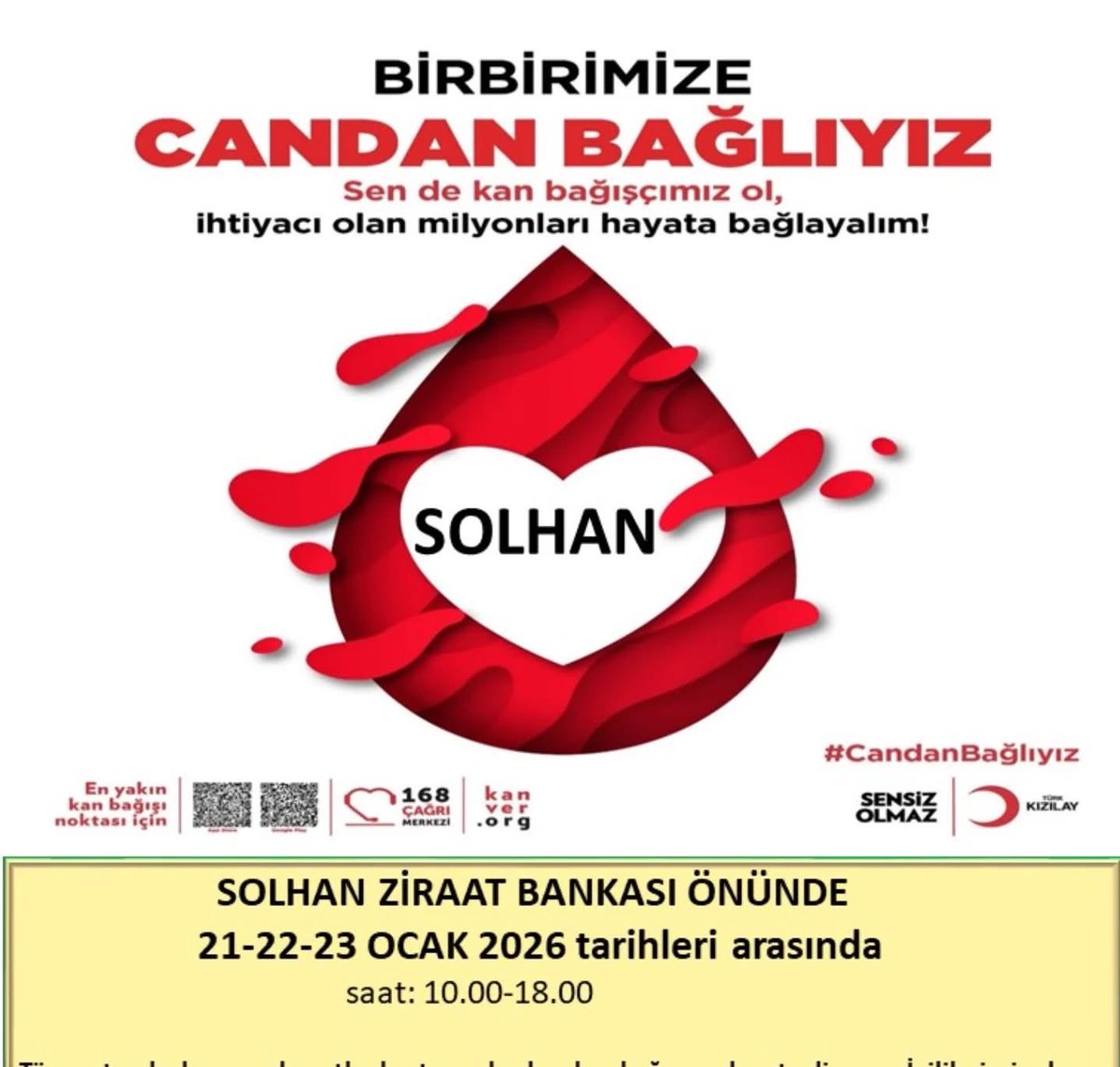 Siz değerli Solhan Halkını Kan Bağışına davet ediyoruz.