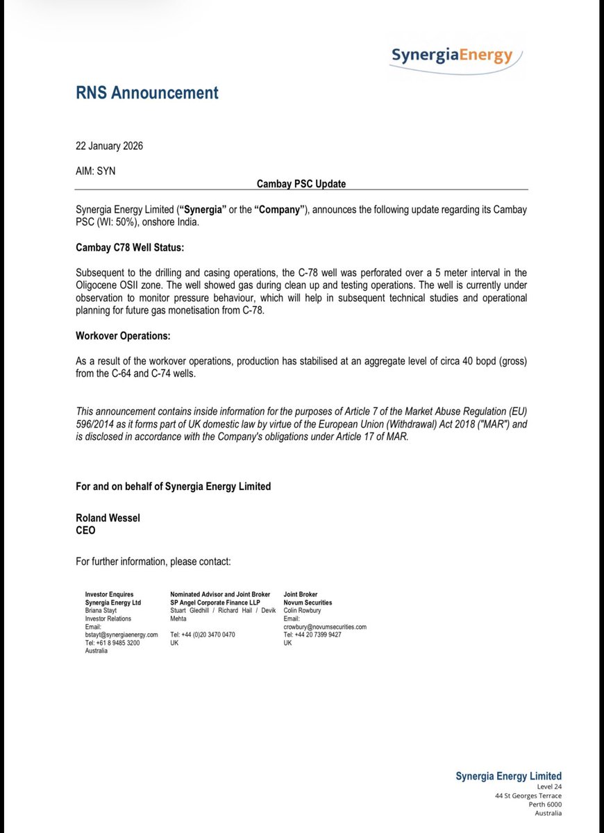 #SYN Cambay PSC Update