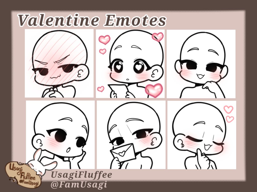 FamUsagi's tweet photo. Hello 
Valentine YCH emotes are now avaible!
please leave a comment down below if you are interested 
Thank you so much~
#ychemotes #emotes #comissions #commissionsopen  
#emotecommission https://t.co/DBJn5w9FQR