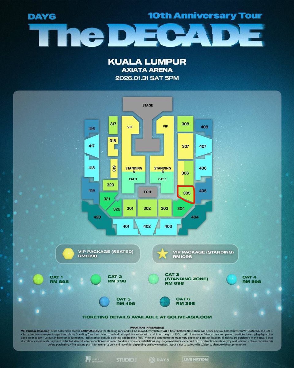 capikative's tweet image. WTS &amp;lt;The DECADE in KL&amp;gt; Help RT
CAT 1
305 row F
RM968

(secured by ts @/stayinWonder) 
(reasonably nego til letgo)

RTS: Secured desired section~

Helping my friend out
Can depo and meet her at the venue~

hmu if you’re interested for proofs and inquiries~
#DAY6inKL #TheDECADEinKL
