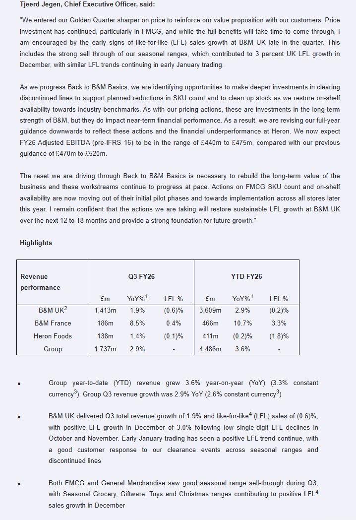 entrustTMF's tweet image. #BME B &amp;amp; M Euro Retail Trading Statement

Positive December sales

Lowering guidance on deeper investment in our future growth

investegate.co.uk/announcement/r…