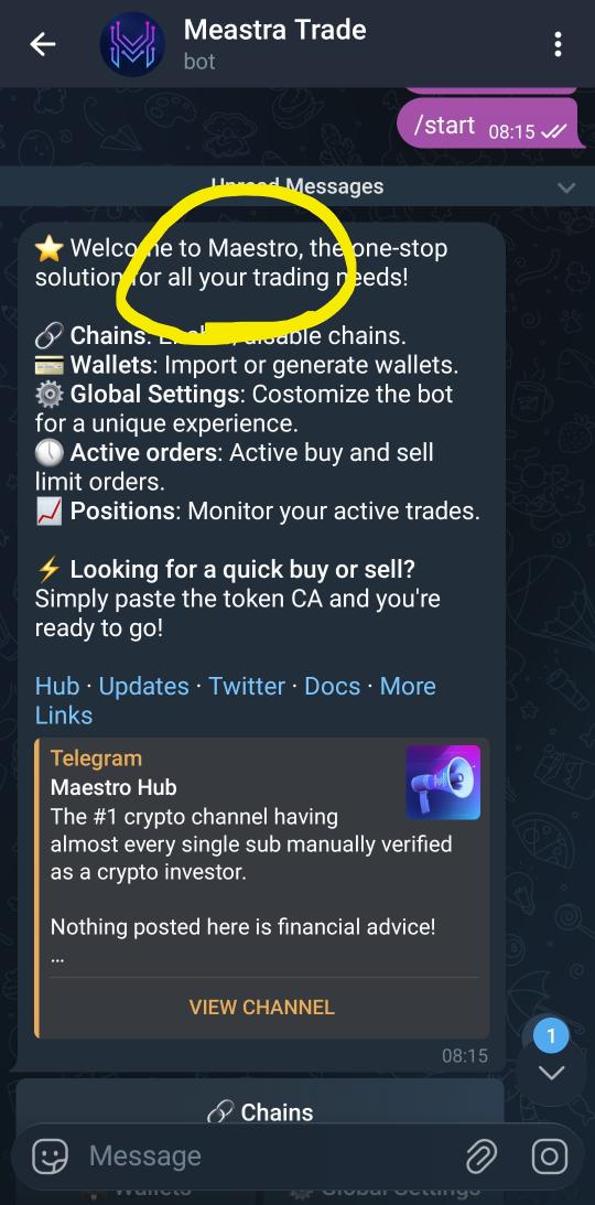 Be careful trenchers <a href="/casgemseth/">Prof Cas</a> made a maestro copycat and try to drain seed phrases from you ! His bot called maestrA .

Bot looks the exact same than <a href="/MaestroBots/">Maestro🤖🤖</a> dude didnt even edit the welcome text . Dont fall into this .

He will try to convainc you to connect to get acces