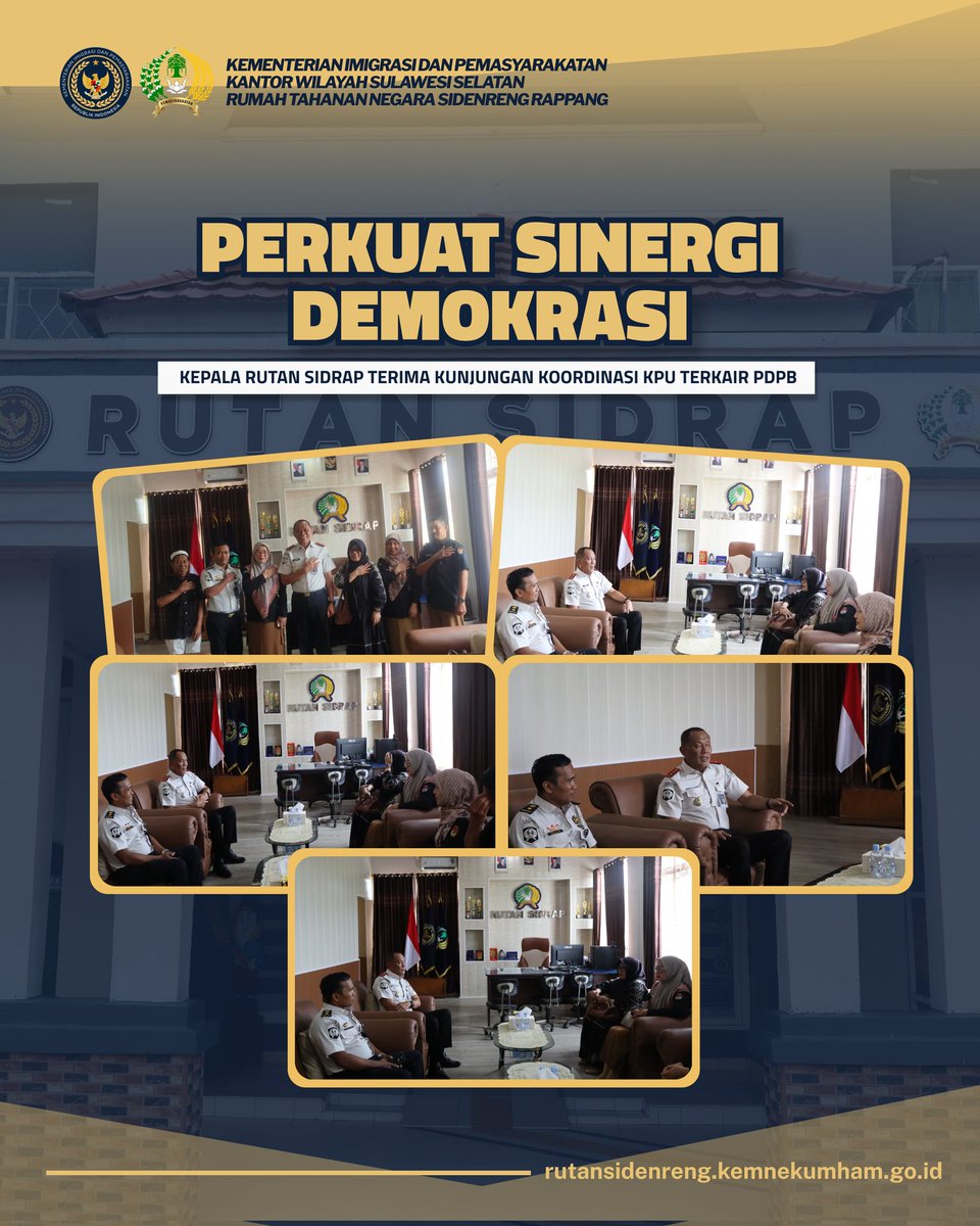 rutan_sidrap's tweet photo. Kepala Rumah Tahanan Negara Kelas IIB Sidrap menerima kunjungan koordinasi dari Komisi Pemilihan Umum (KPU) Kabupaten Sidenreng Rappang dalam rangka Pemutakhiran Data Pemilih Berkelanjutan (PDPB). 

 @ditjenpas @pemasyarakatan.sulsel @pasvoice.id @galeri_pemasyarakatan https://t.co/ikjW7q1jXi