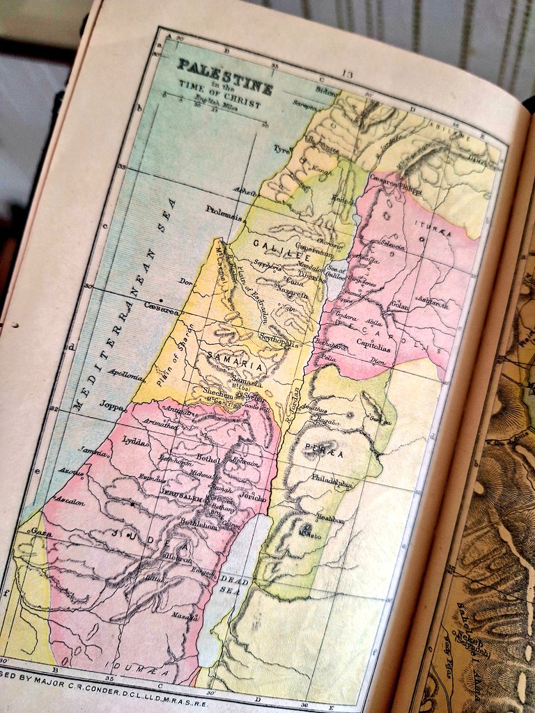 Quite surprised to find an English language 1932 Bible while helping Mum clear out, as this pre-dates their emigration to NZ in the 1970s. The appendices include a map of 'Palestine in the time of Christ'. Fascinating.