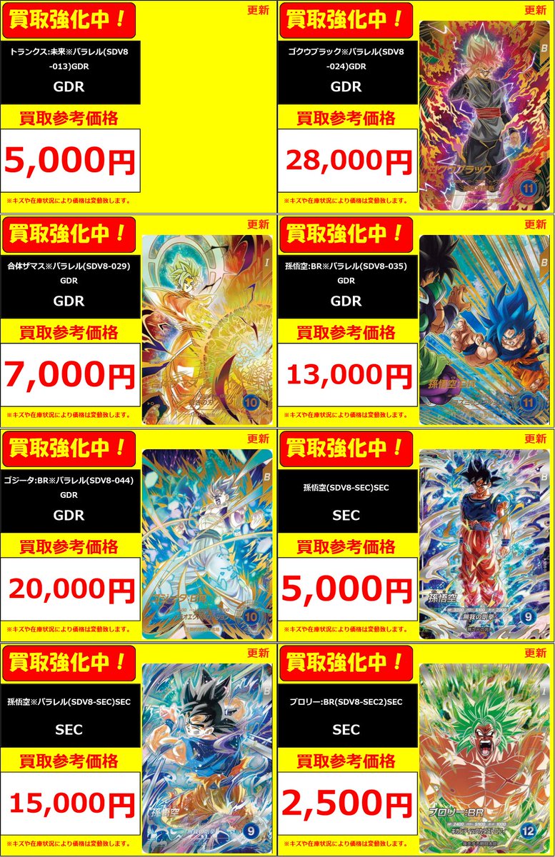 ドラゴンボールスーパーダイバーズ】 買取情報 本日稼働のSDV8弾GDR