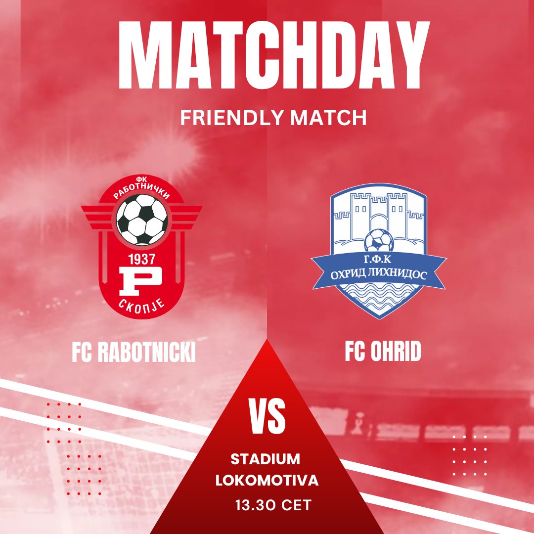🔴⚪️ Работнички денеска (13.30 часот) ќе одигра пријателски натпревар против ГФК Охрид на игралиштето на Локомотива во Скопје

#fcrabotnicki