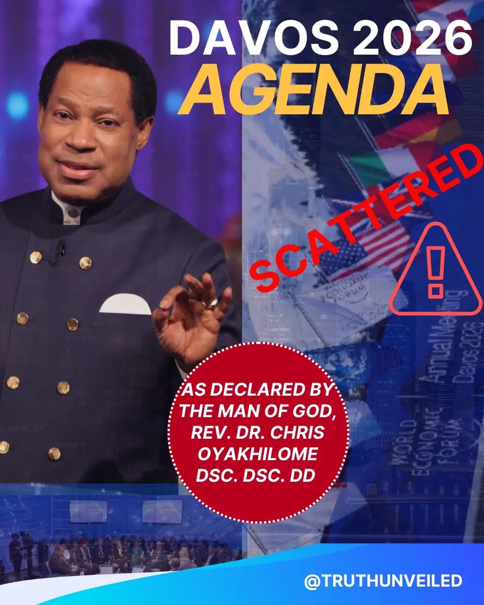 TUnveiled14477's tweet image. BREAKING NEWS 📰

With clarity and authority as instructed by the Holy Ghost the Man of God, Pastor Chris declared that as the kleptocratic technocrats gather in Davos to make another attempt at deceiving nations, by the power of God, their work of deception has been vanquished.