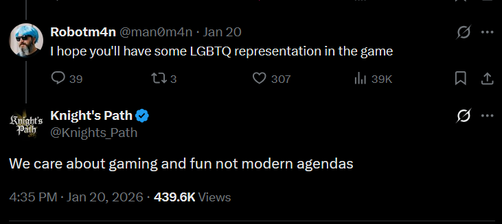 The most based reply from game devs in a long time.

Support <a href="/Knights_Path/">Knight's Path</a> , I know I will.