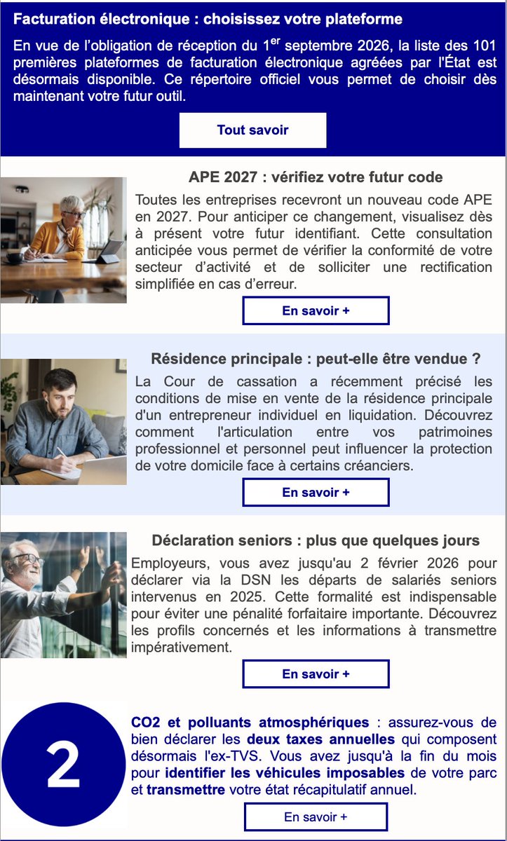 Superbe infolettre de Bercy pour les entreprises

Quelques termes choisis : "obligation", "agréé par l'état", "conformité", "solliciter une rectification", "liquidation", "déclarer", "formalité", "pénalité forfaitaire importante", "impérativement", "taxes"

Allez bonne journée !