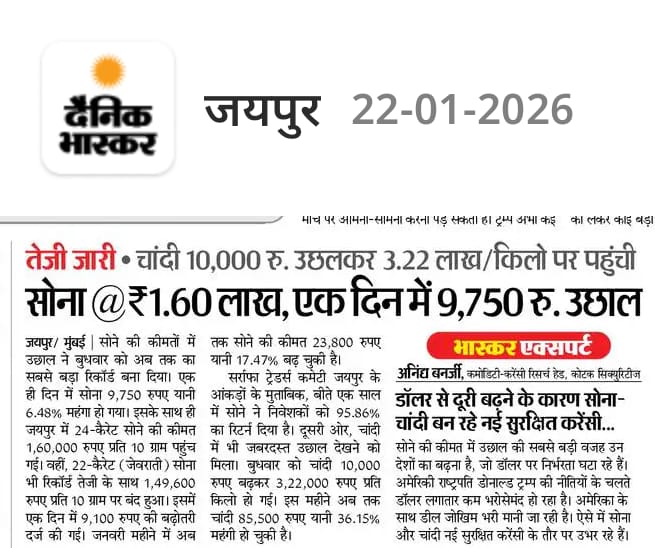 अब ये खबरें डराती नहीं हैं 
जिस दिन सोना एक लाख रुपए के पार निकला था और चांदी दो लाख रुपए के पर निकली थी, उसी दिन से य कीमती धातुएं हमारी पहुंच से बाहर हो गई थी। अब ये भले ही एक दिन में दस हजार रुपए चढ़े या बीस हजार रुपए बढ़े, कोई ज्यादा फर्क नहीं पड़ता। फिर भले ही ये अखबार वाले