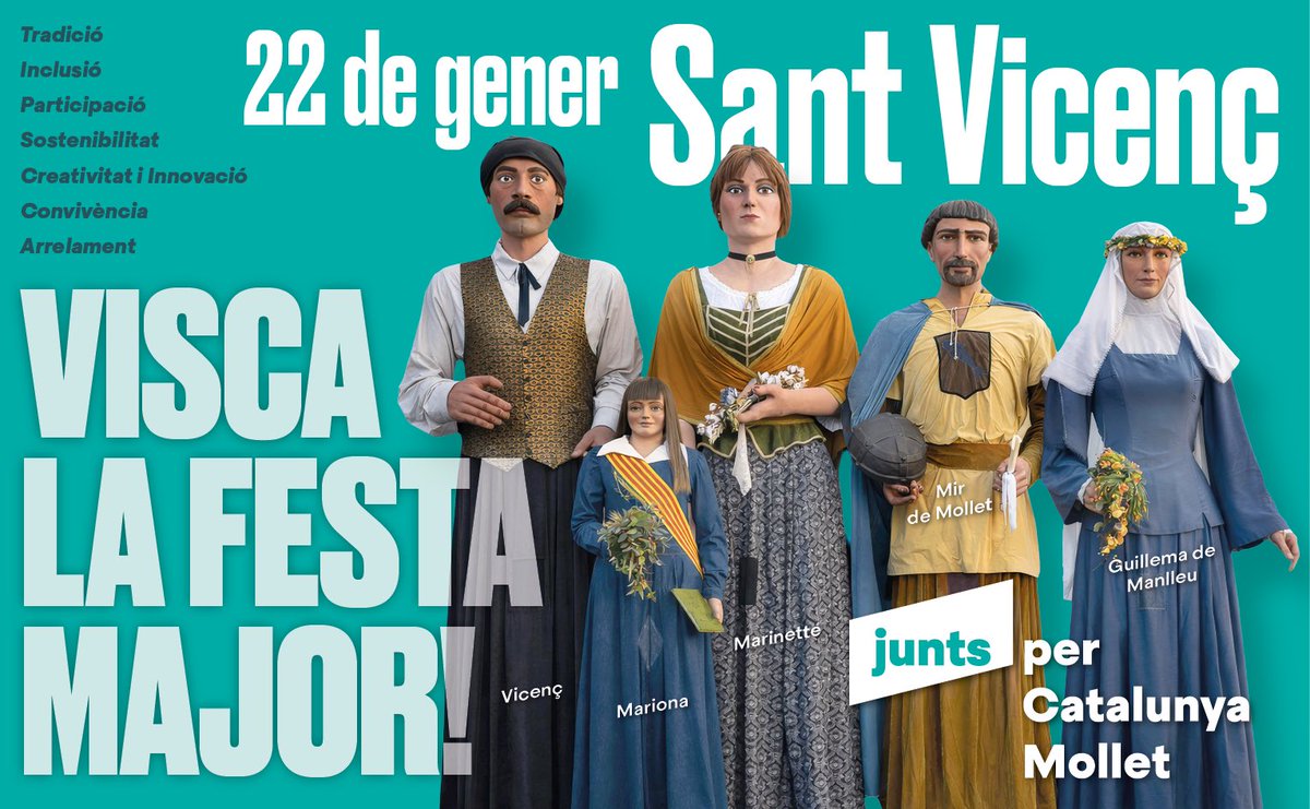 JuntsMollet's tweet image. Avui, 22 de gener, Mollet celebra Sant Vicenç i dona el tret de sortida a la Festa Major d’Hivern 🎉
Tradició, cultura i convivència que ens fan ciutat.
@carme_olaria i @juntsmollet
Visca la Festa Major! 🎊