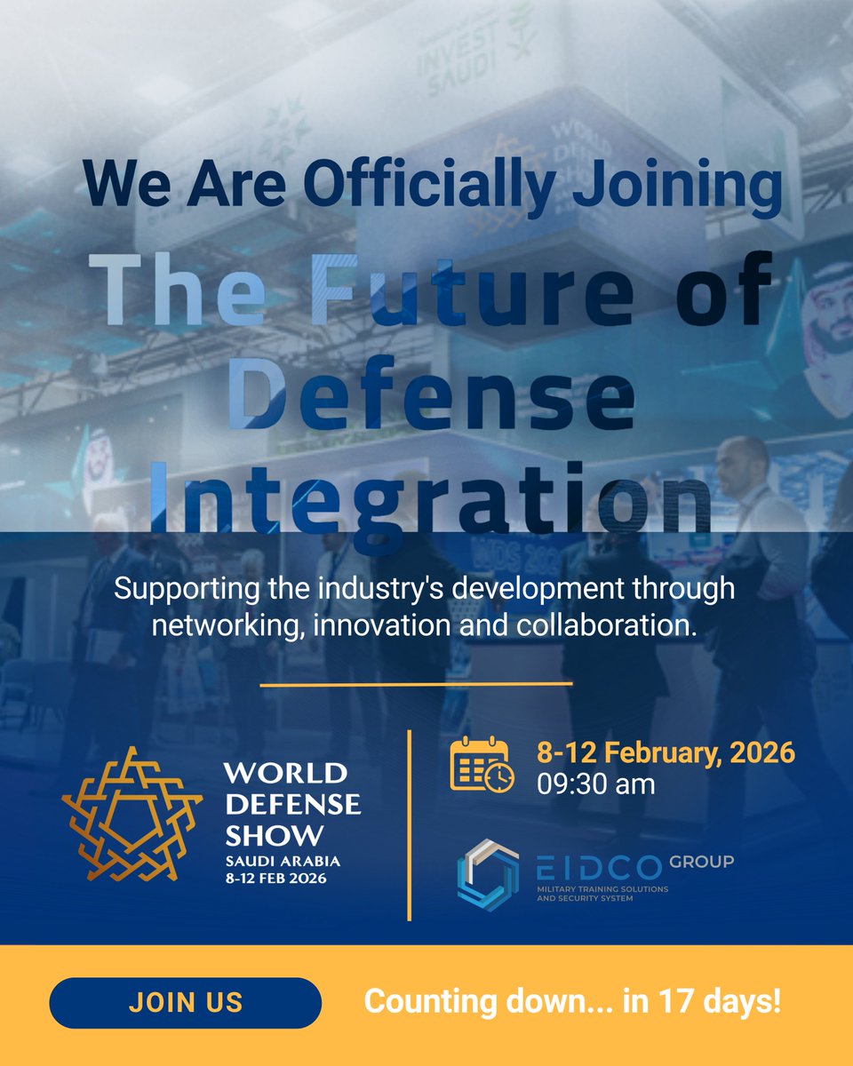 eidcojo's tweet photo. We are happy to announce that EIDCO Group is joining the World Defense Show in Riyadh. We invite you to visit us, meet our team, and explore our advanced military training and security solutions. We look forward to seeing you there.

#WorldDefenseShow #Riyadh #MilitarySolutions https://t.co/BqRN4jXv4A