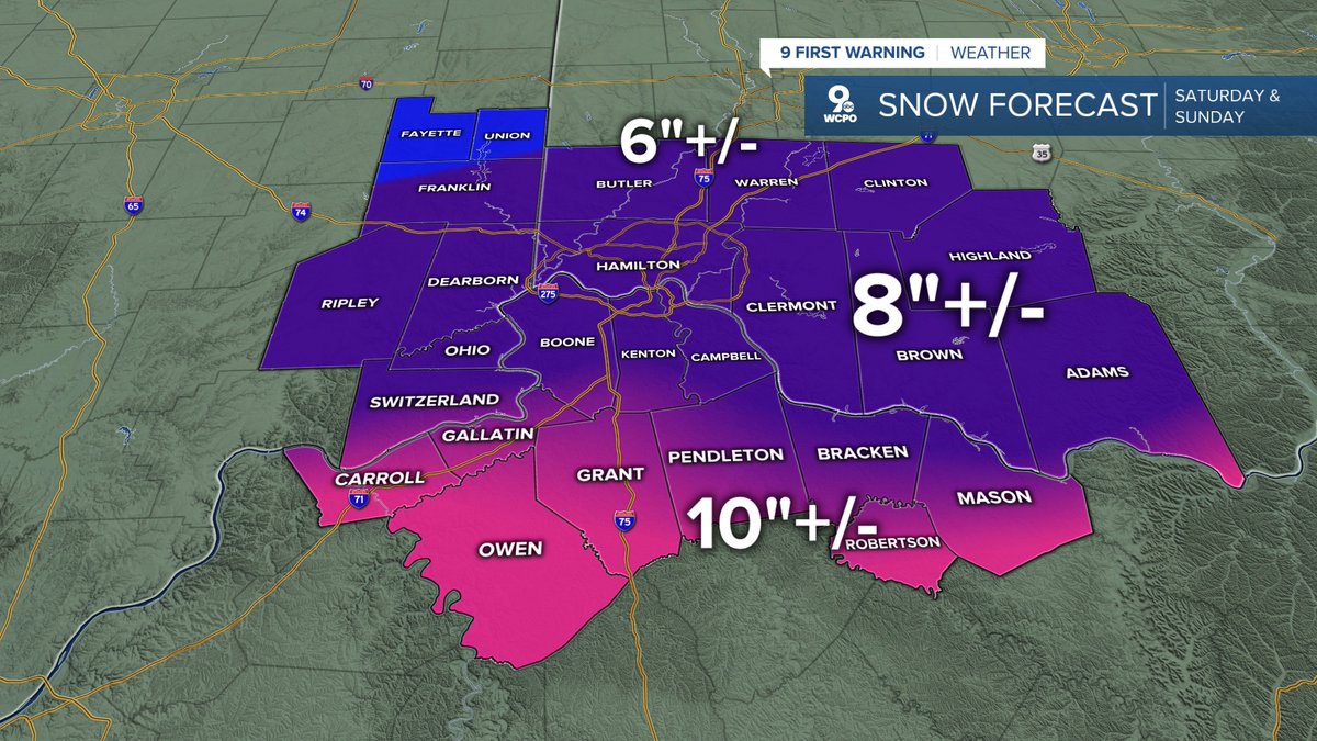 MarkStitz's tweet image. UPDATE: The NWS has expanded the WINTER STORM WATCH to include all our northern counties. This is something we expected to happen. 6-10" of snow is possible over the weekend. #cincywx #wcpo