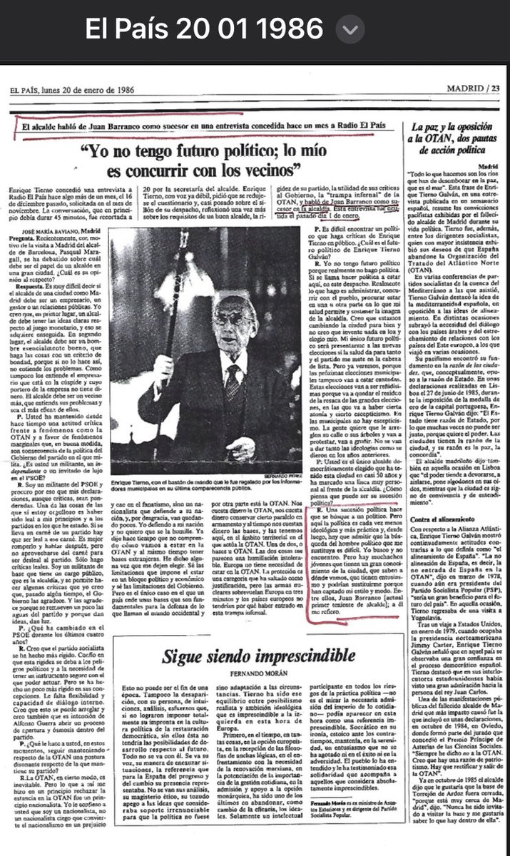 Tesoros de #hemeroteca \\ #Tierno reflexiona sobre su propia sucesión al frente del <a href="/MADRID/">Ayuntamiento Madrid</a> poco antes de morir. El nombre de #JuanBarranco <a href="/psoe_m/">PSOE Madrid</a> sale a la palestra. Vía <a href="/el_pais/">EL PAÍS</a>