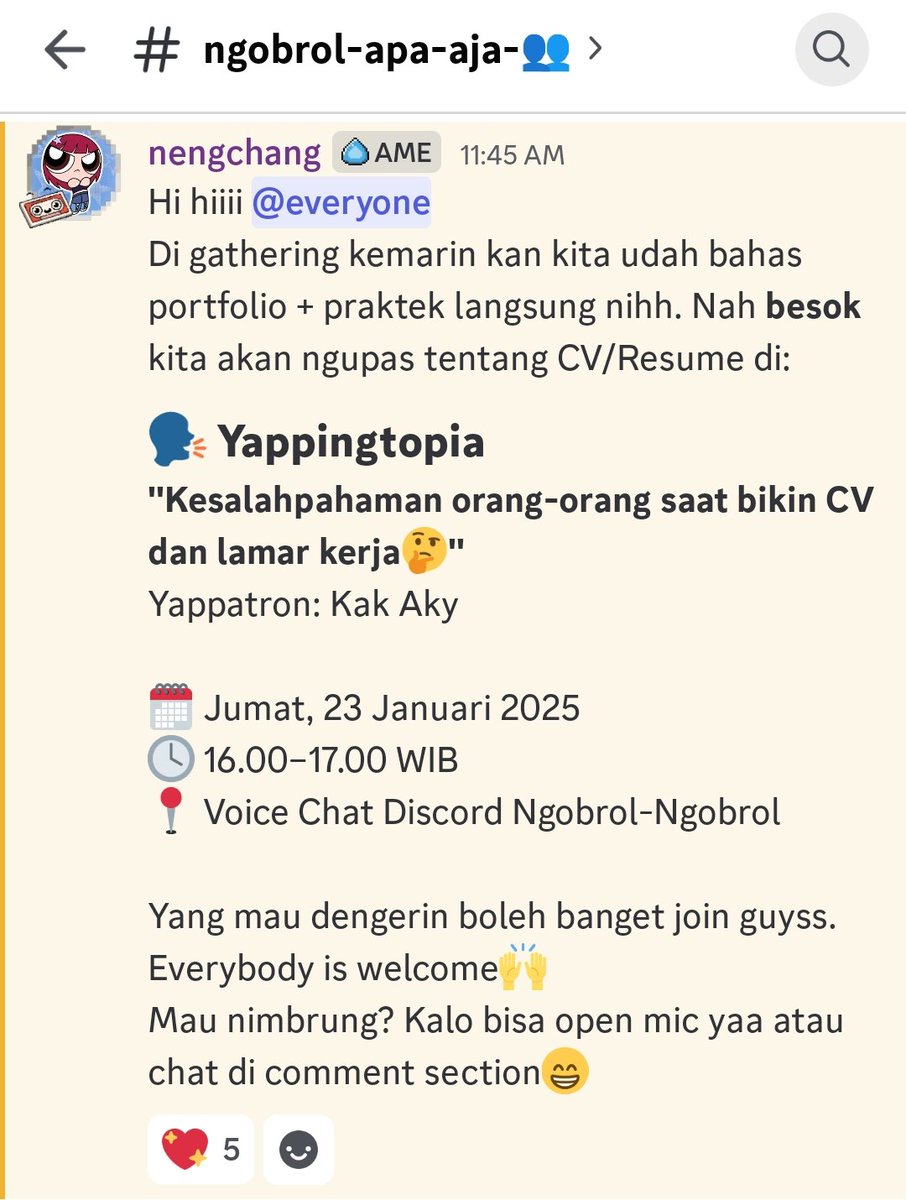spicycikinwings's tweet image. [share] yuhu ges yg berminat buat apply kerja terutama ke studio kreatif, besok jam 4 sore di server kisai x kyac community bakal ada bahas soal CV/resume nih bareng mas aky (general manager kisai) 🙌

link join server di rep ⬇️