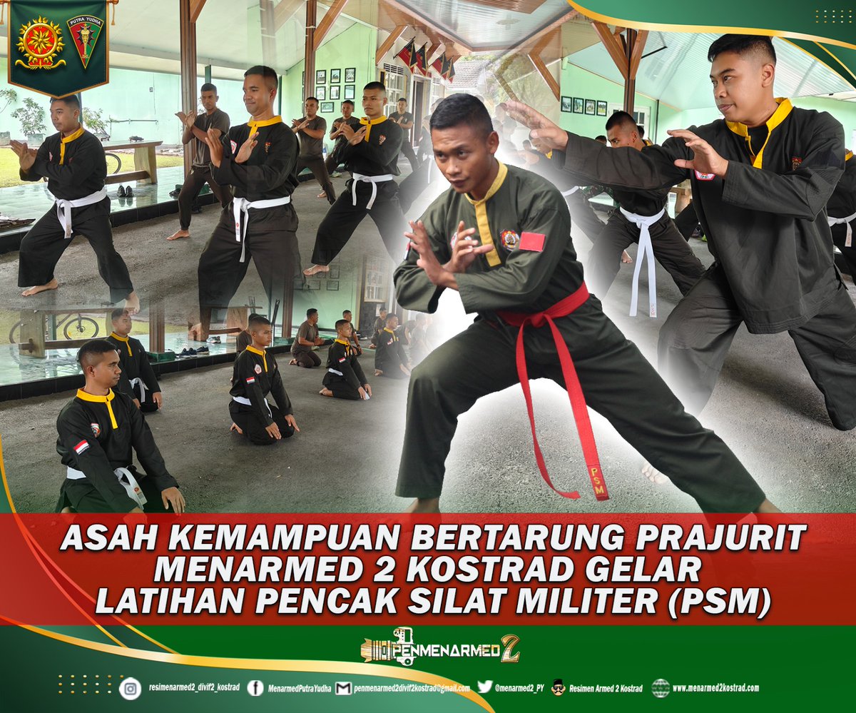 menarmed2_PY's tweet photo. Asah Kemampuan Bertarung Prajurit Menarmed 2 Kostrad Gelar Latihan Pencak Silat Militer (PSM)

Malang - Resimen Armed 2 Kostrad gelar latihan Pencak Silat Militer yang dilaksanakan oleh prajurit putra yudha di lorong sejarah Menarmed 2 Kostrad pada hari kamis. (22/01/2026) https://t.co/bNoMWzEncr