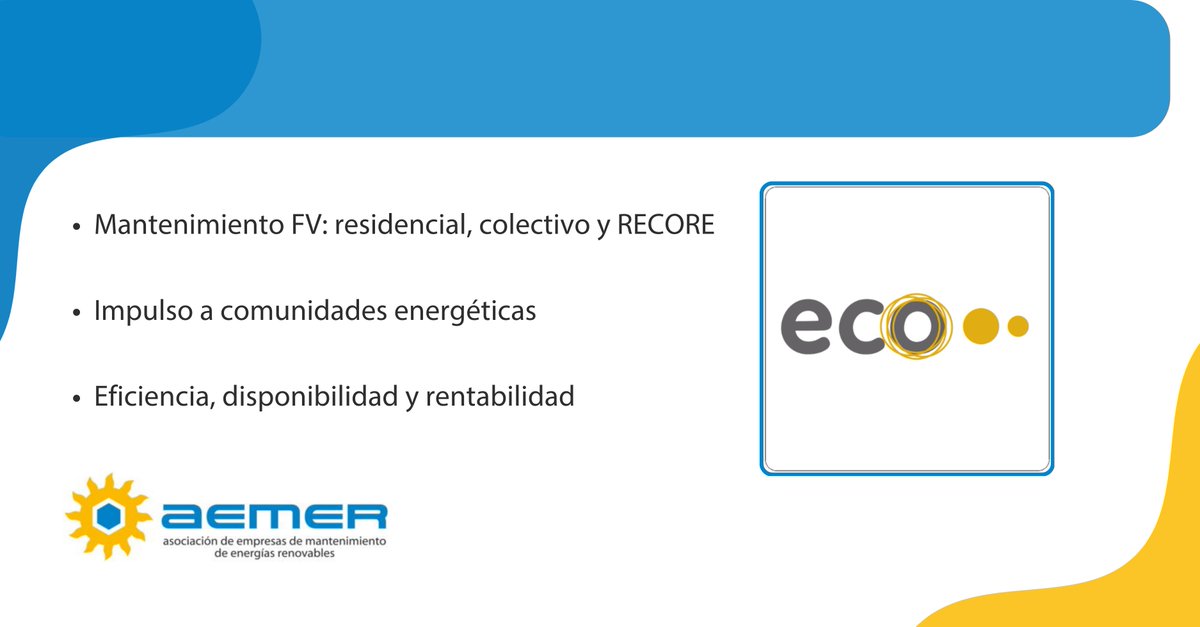 #ECOOO se suma como nuevo socio de AEMER. Cooperativa sin ánimo de lucro, especializada en #OM de fotovoltaica (residencial, colectiva y RECORE) e impulso de comunidades energéticas, para una transición justa y #sostenible.