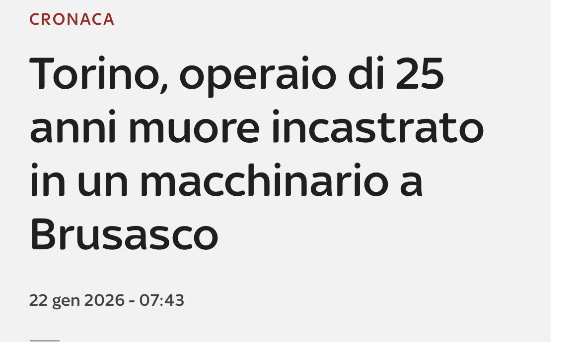Non è possibile ancora morti sul lavoro.