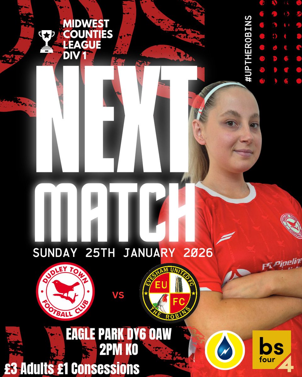 DTWFCOfficial's tweet photo. Next up for The Robins is a home fixture vs. Evesham United Women, who are currently sitting second in the table. Come and show your support for the ladies!
#DTWFC #DTFC #DudleyTownWomenFC #DudleyTownFC #UpTheRobins #PlayupDudley #Dudley #WomensFootball https://t.co/EK5tlpcplo