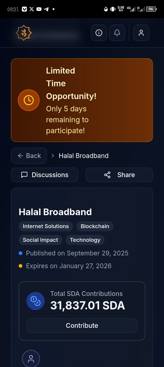 Only 5 days left to contribute to Halal Broadband; a purely Halal project compliant with Islamic principles on Sidra Chain for the provision of satellite-based high-speed internet services. Project details 👇sidrastart.com/project/7ccabb…
<a href="/maljefairi/">محمد الجفيري</a> <a href="/Sidra_family/">SidraFamily</a> <a href="/BigDott_Sidra/">Sidra Crypto⚡</a>