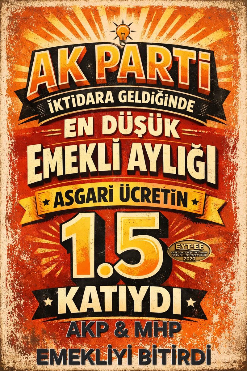 SamsunEytEf's tweet photo. En Düşük Emekli maaşı AKP ve MHP oylarıyla 20 Bin TL'ye indirildi.

AKP ve MHP 5510 sayılı yasayı çıkarmasaydı şuan Asgari ücretin 1,5 katı olacak olan En düşük Emekli maaşı 20 Bin TL'ye inmeyecekti‼️

#AkpMhpEmekliyiBitirdi
#5000KısmiHükümetinEseri
Özlem Zengin Altın İlk 24 https://t.co/QPqKibxFTs