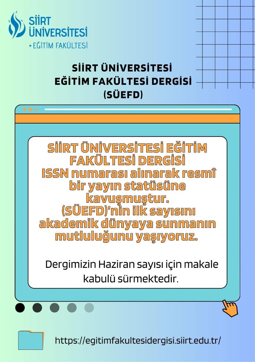 [Akademik] Siirt Üniversitesi Eğitim Fakültesi Dergisi(SÜEFD) Hakkında

egitim.siirt.edu.tr/duyuru/[akadem…