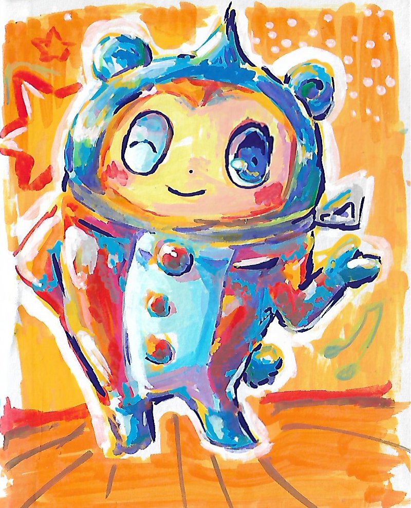 I been playing persona 4 hehee...... Of course Teddie isnt my fav character... Acrylic marker thing i made...