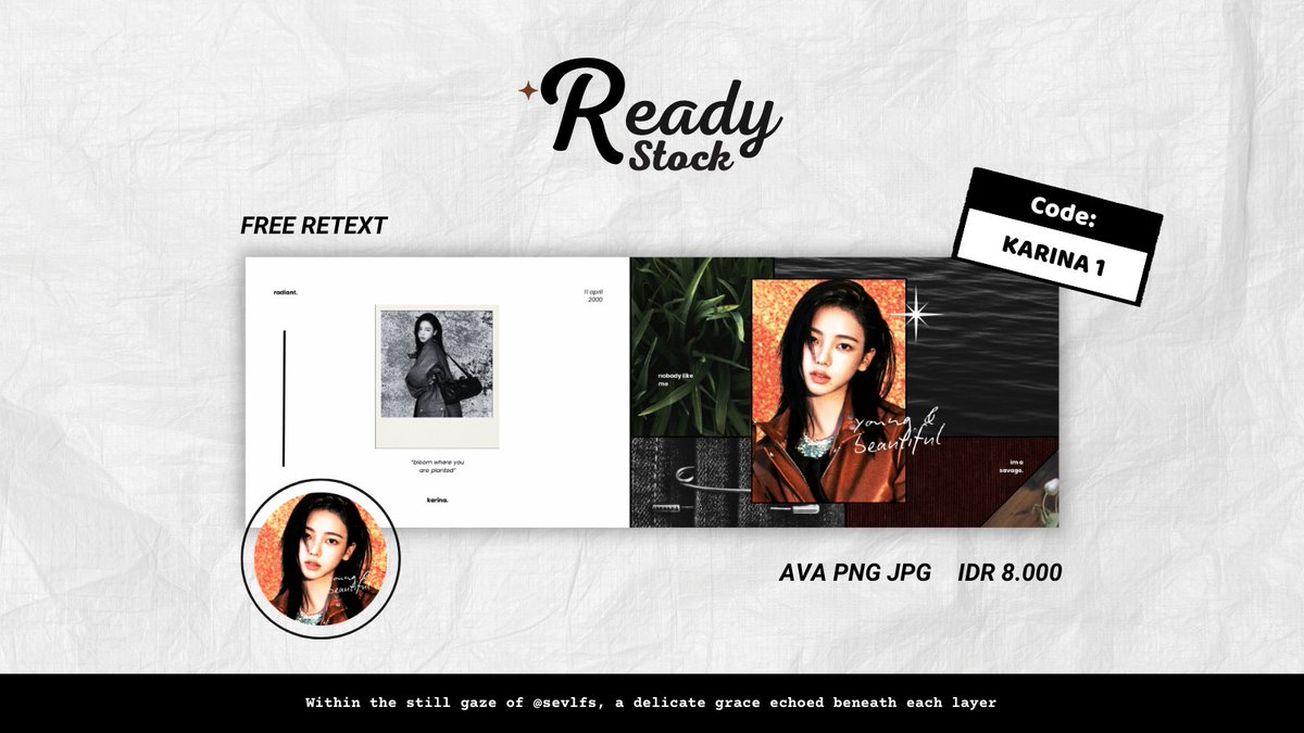 sevlfs's tweet image. bantu repost/rt yaa, thank youu&amp;lt;3     

edisi bring back my old catalog, hari ini aku membawa layout ready stock KARINA AESPA dan JENNIE yang siap dibawa pulang melalui dm/tele aku sekarangg! price on pict dan payment by QRIS yaa🤍

#zonauang #zonajajan