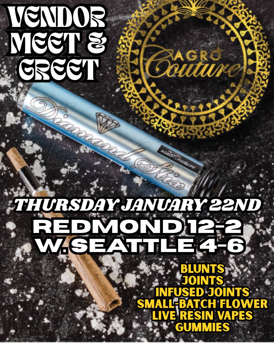 Agro Couture in the house today...
Meet the growers. Talk terps. Shop fresh.
<a href="/CoutureAgro/">Agro Couture</a> #ModernCannabis #PlantPeople #QualityFlower #CannabisLifestyle #WeedFam #CannabisLove