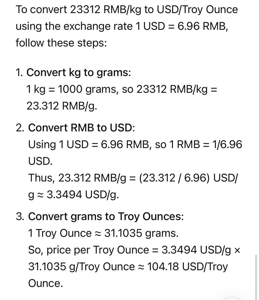 RT @KingKong9888: Today the Shanghai Gold Exchange (SGE) #Silver PM  Benchmark price (without VAT included) is: $104.18 USD/Troy Ounce equ…