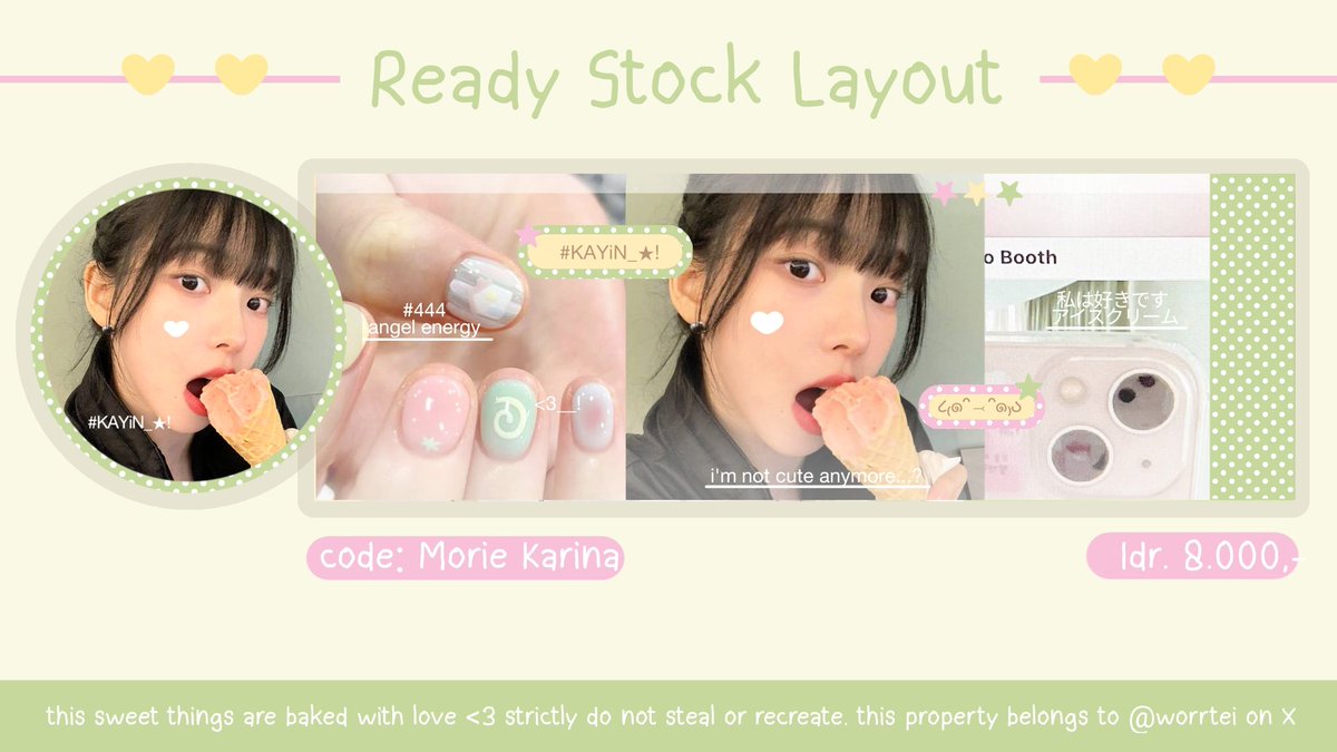 worrteI's tweet image. help repost please? danke__♡!

haaaai gucy ! aku membawa layout ready stock karina dan rei yg bisa km take skrg via dm ! 💬🍼 more info bisa checkie checkie di ALT iyaa ! &amp;gt;__&amp;lt; ★ 

#zonauang