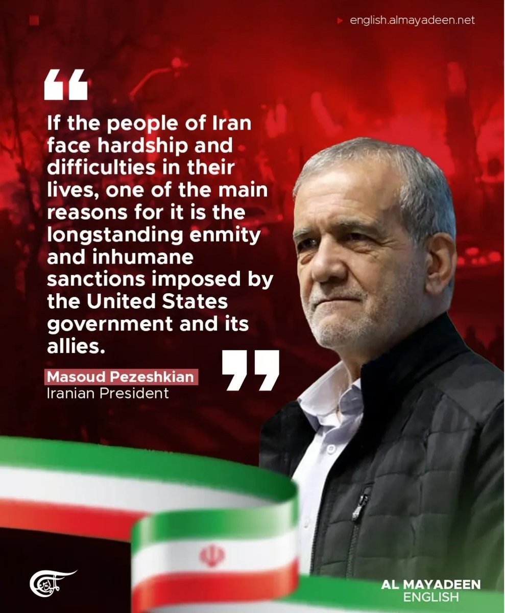 "If the people of Iran face hardship and difficulties in their lives, one of the main reasons for it is the longstanding enmity and inhumane sanctions imposed by the United States government and its allies"

Masoud Pezeshkian
The president of the Islamic Republic of Iran