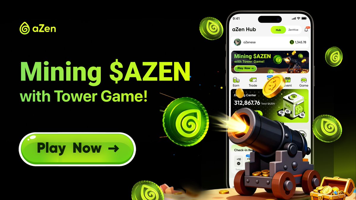🔥 Tower Game is LIVE in the aZen Hub App!

aZenese, it’s time to play, upgrade, and earn $AZEN 🛡️⚡️

In Tower Game you can:
🎮 Play to earn $AZEN while having fun
🧩 Get more CT → redeem for $AZEN
🧱 Build &amp; upgrade high-level turrets for stronger runs + bigger rewards
🚀 Boost
