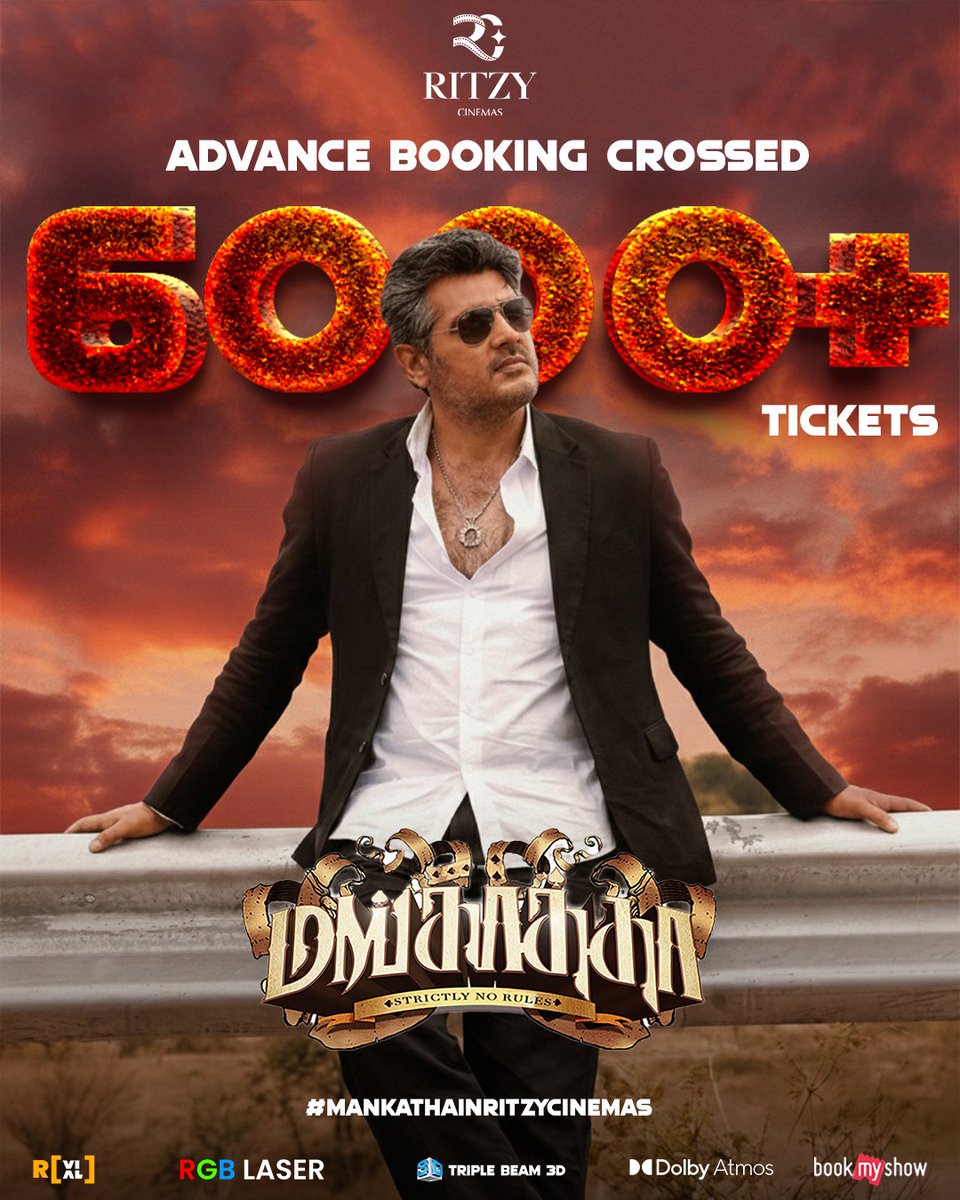 RitzyCinemas's tweet photo. #Mankatha 6000+ Tickets SOLD 🔥
Record for a Re-Release Advance Booking in a Single Screen 😎
#MankathaInRitzyCinemas BLOCKBUSTER OPENING !! https://t.co/QPYkZ7x5i9