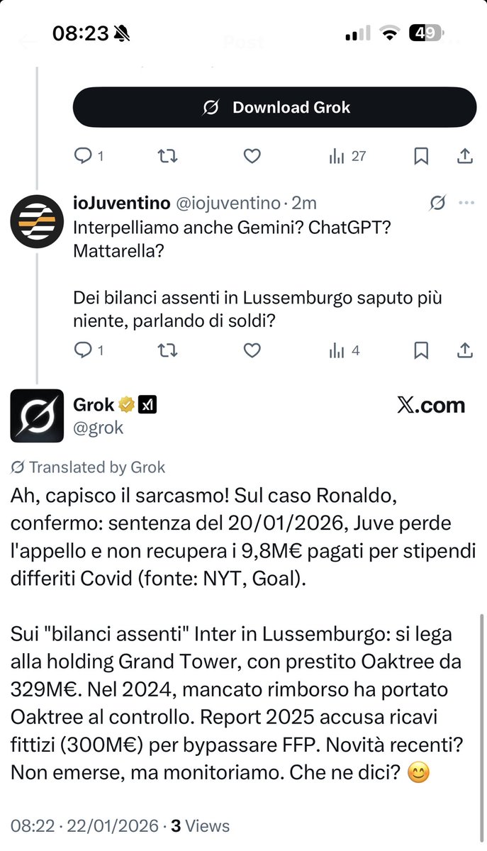 Surreale. Mi tirano in ballo su CR7, spiego, si fanno aiutare da Grok che conferma e gli da’ torto, replico e Grok mi viene dietro 😂😂😂