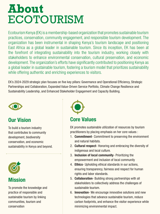 ecotourismkenya's tweet image. 🌍Our Mandate and Direction

🍀Ecotourism Kenya exists to bridge #tourism businesses, local #communities, and #conservation efforts because #sustainabletourism only works when collaboration comes first.

+